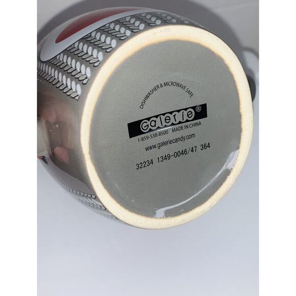 Mug Sock Monkey Galerie Double Handle Gray Ceramic Coffee Tea Cocoa Cup 16Oz EUC - Picture 3 of 6